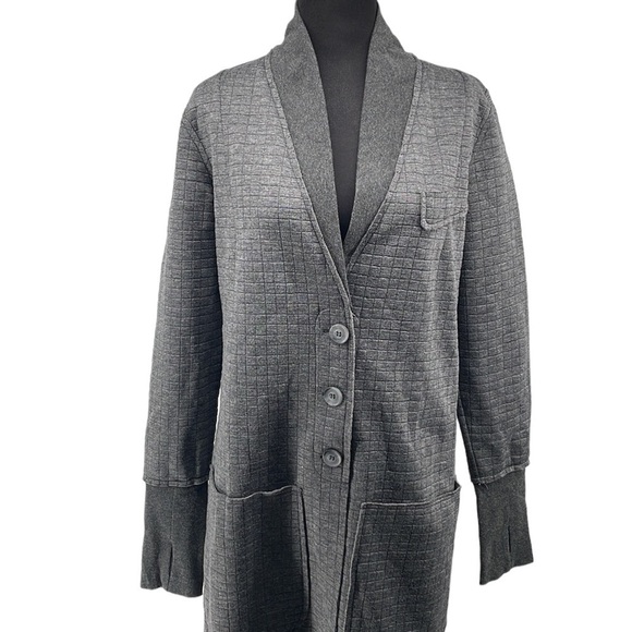 Rebecca King grey long cardigan Shacket thumbholes minimalist career casual sz m - Picture 4 of 13